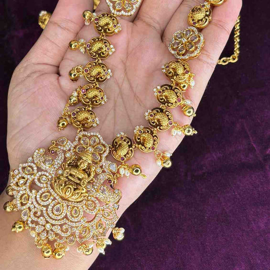 Premium Quality AD Stone White Stone LAKSHMI  Necklace With Floral Pattern Design N0129-CR180
