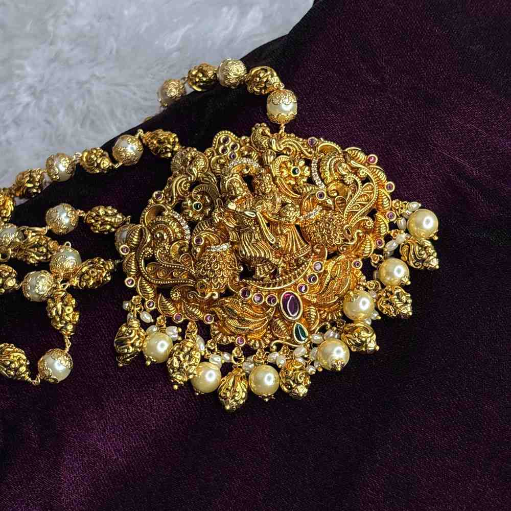 Premium Quality 31 inch long Pearl only Haram with Goddess Krishna Radha On the pendent H0043-CS132