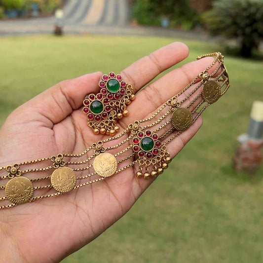 Traditional Matte finish coin chocker set with earring N0173-CJ31