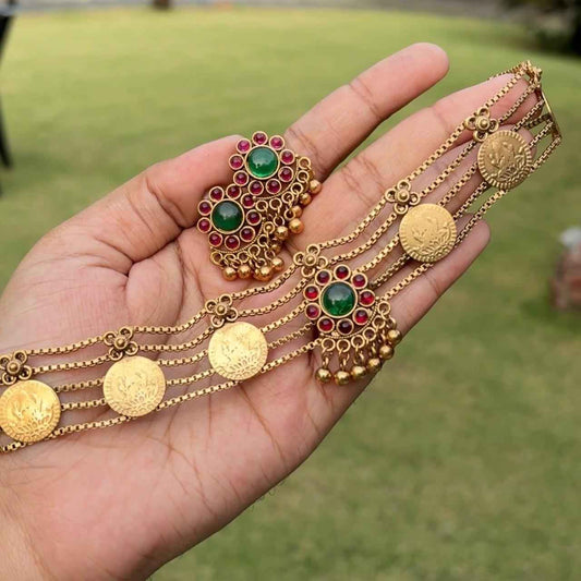 Traditional Matte finish coin chocker set with earring N0173-CJ31