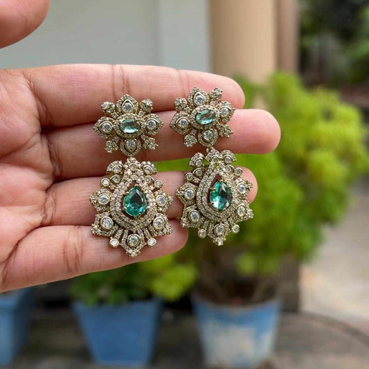 Primum Quality 2 layer Floral pattern necklace with Pastel Sea blue ,AD white, and ruby color Stone Necklace with Earrings N0156-CS135