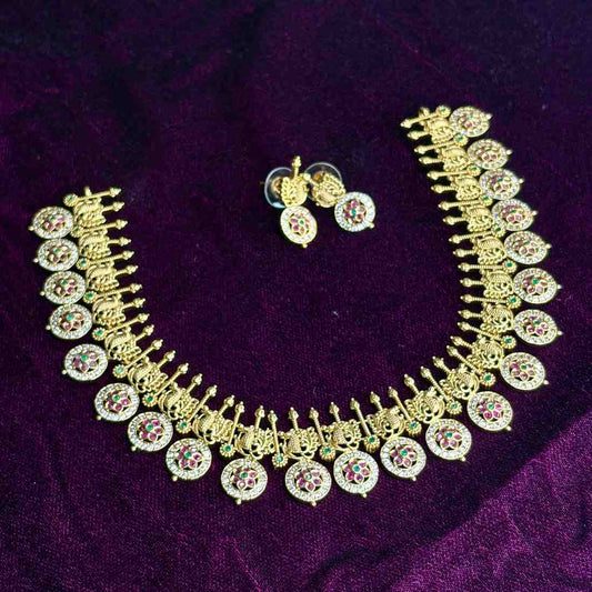 Premium Quality Traditional Peacock design Buttumala Necklace with Earrings N0174-CJ55