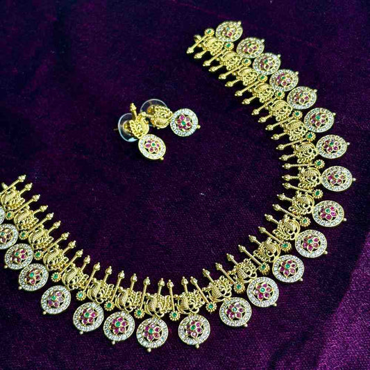 Premium Quality Traditional Peacock design Buttumala Necklace with Earrings N0174-CJ55