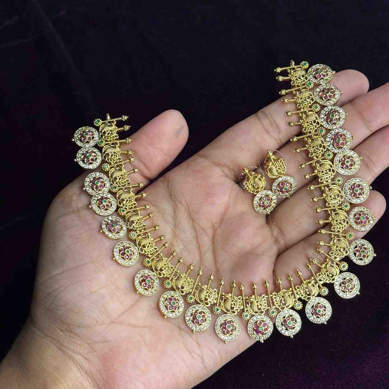 Premium Quality Traditional Peacock design Buttumala Necklace with Earrings N0174-CJ55