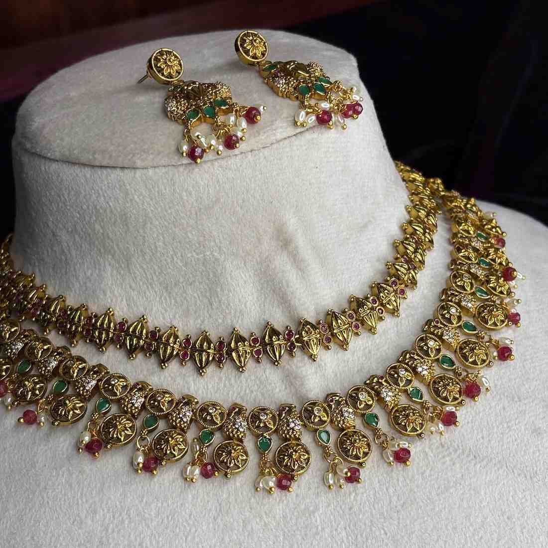 Premium quality 2 layer necklace full floral Peacock pattern designed with red crystal hanging N0179-CS116