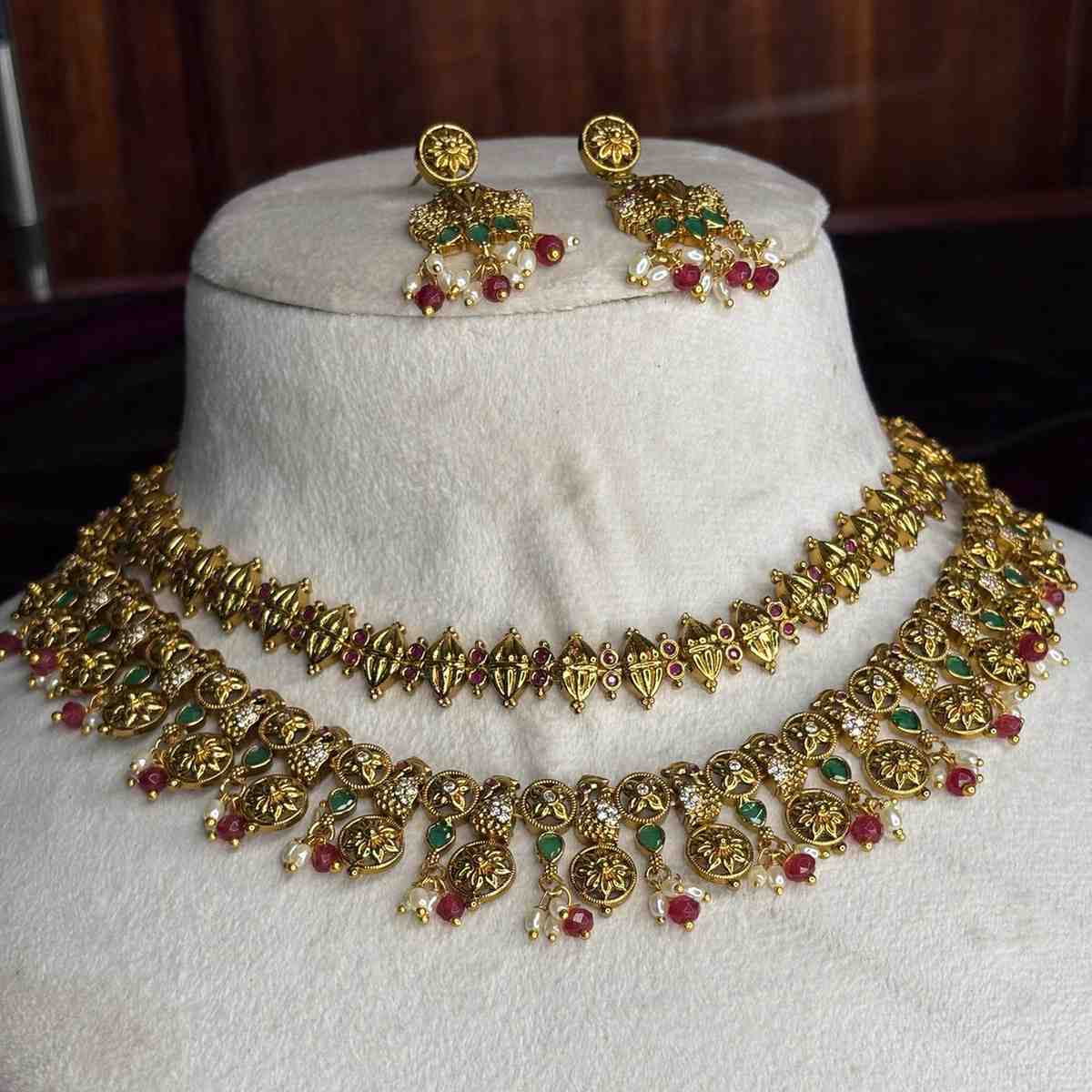 Premium quality 2 layer necklace full floral Peacock pattern designed with red crystal hanging N0179-CS116