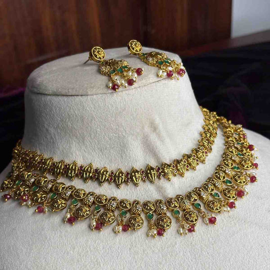 Premium quality 2 layer necklace full floral Peacock pattern designed with red crystal hanging N0179-CS116