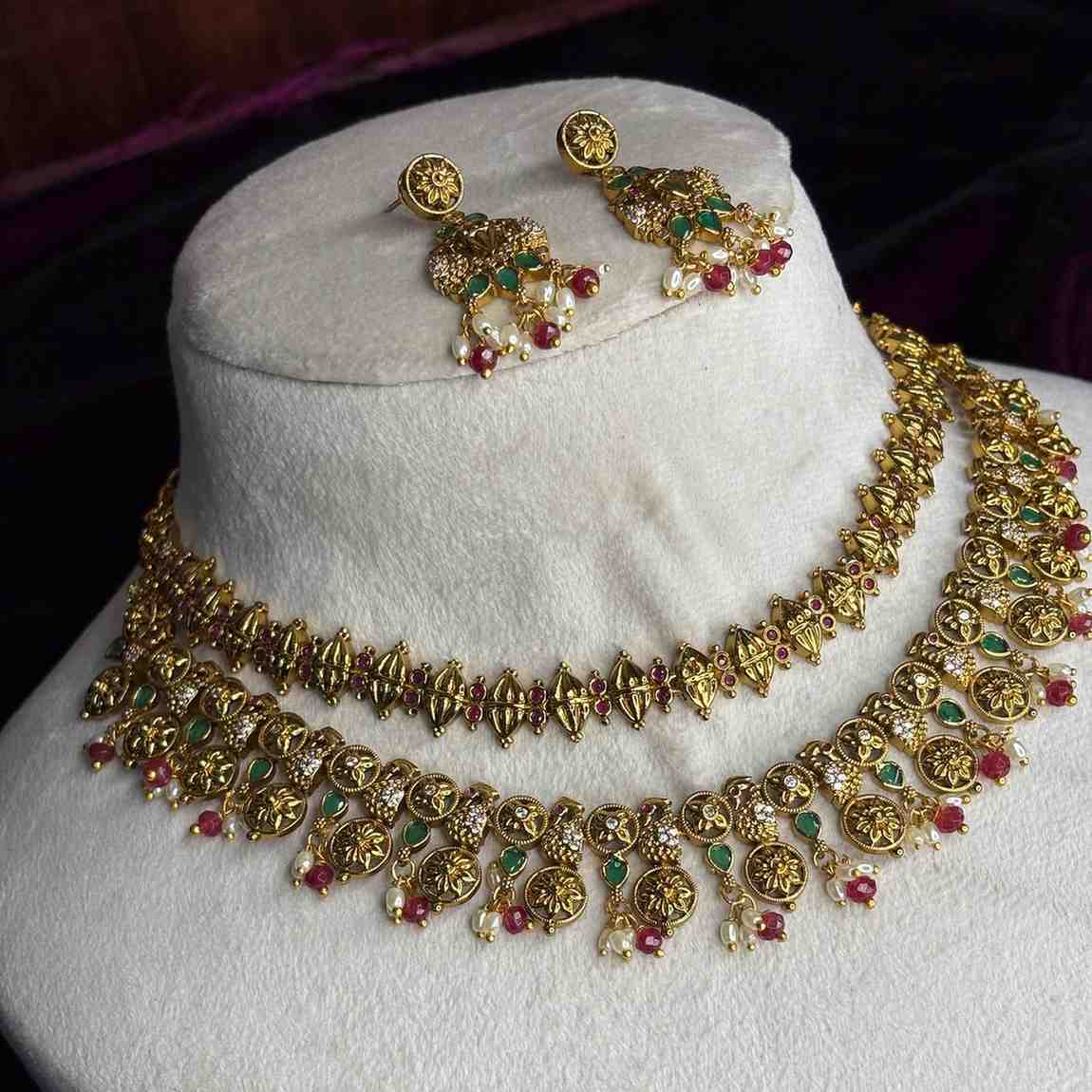 Premium quality 2 layer necklace full floral Peacock pattern designed with red crystal hanging N0179-CS116