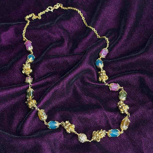 Premium Quality Multi color pink blue green yellow Hydro Beads & Gold Beads 20 inch chain C008-CS71