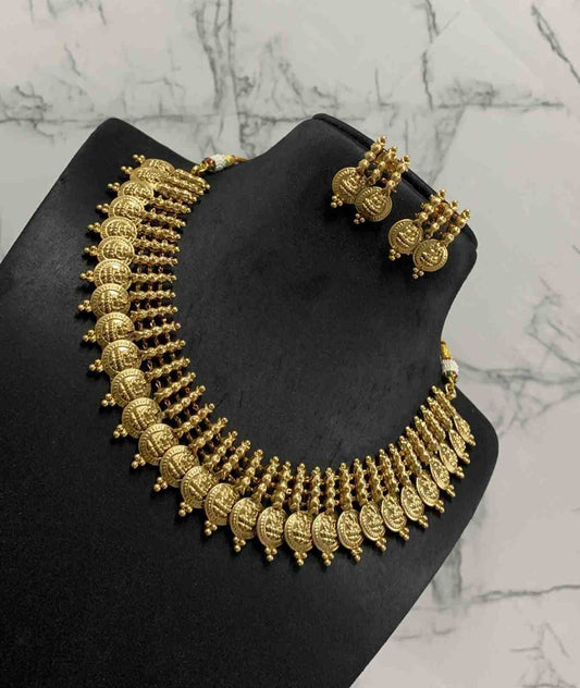 Premium Quality Antique polish kasu mala Brass base metel Lakshmi coin necklace Kasumalai - N0014-CR149