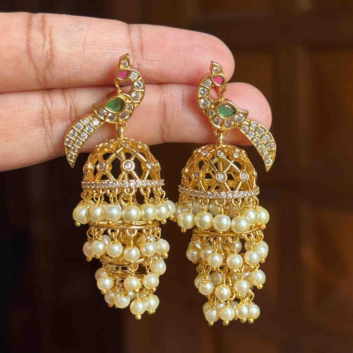 J0043 Peacock Motif 4 layer jhumka