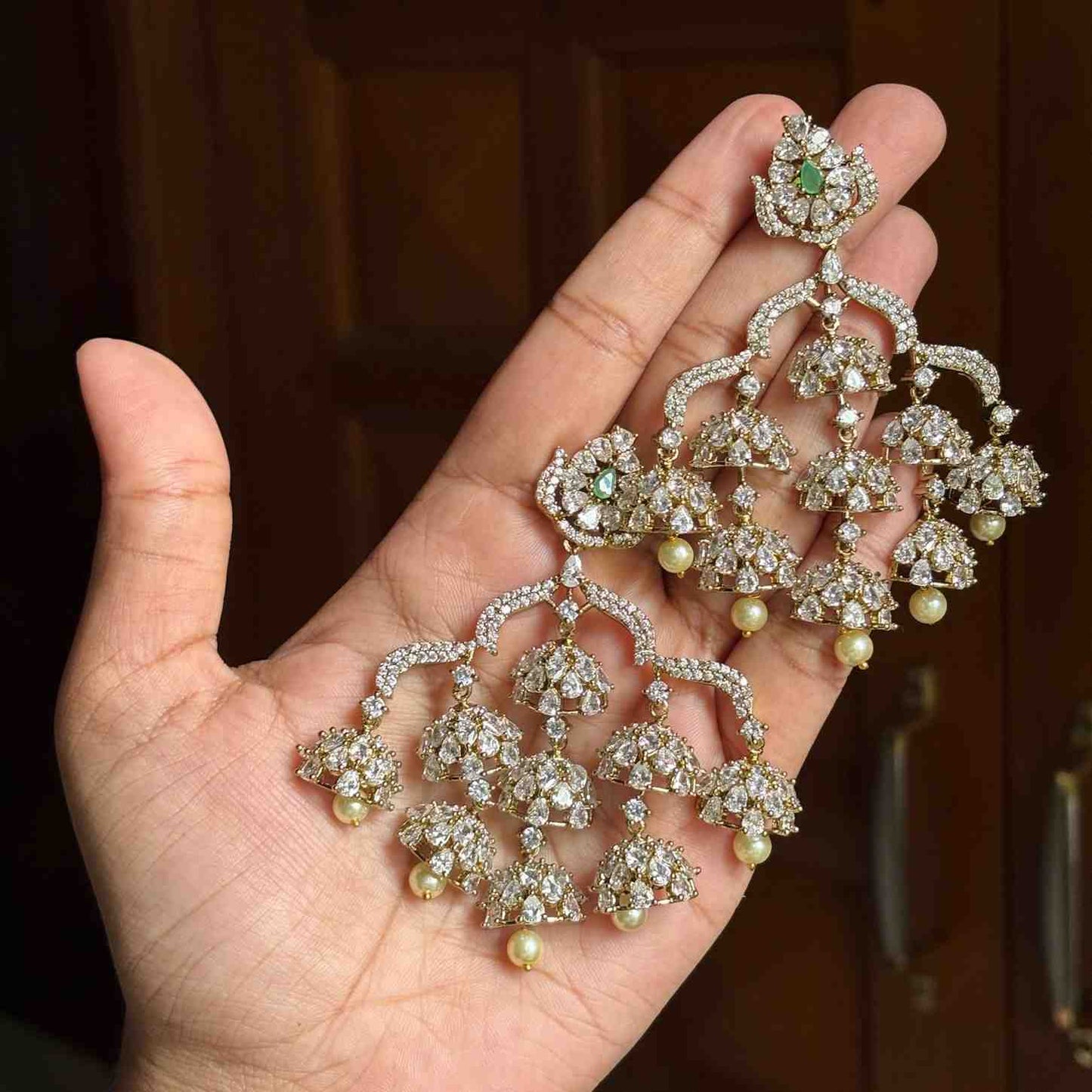 Premium Quality Grand Look Statement American Diamond earrings J0072-CN108