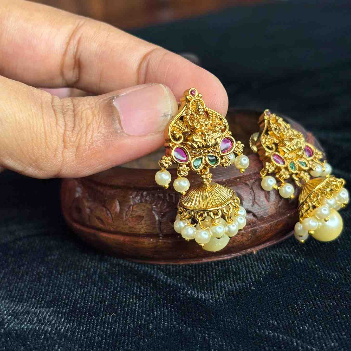 Premium Quality Small Size Lakshmi Jhumka with Pearl hanging J0074-CS25