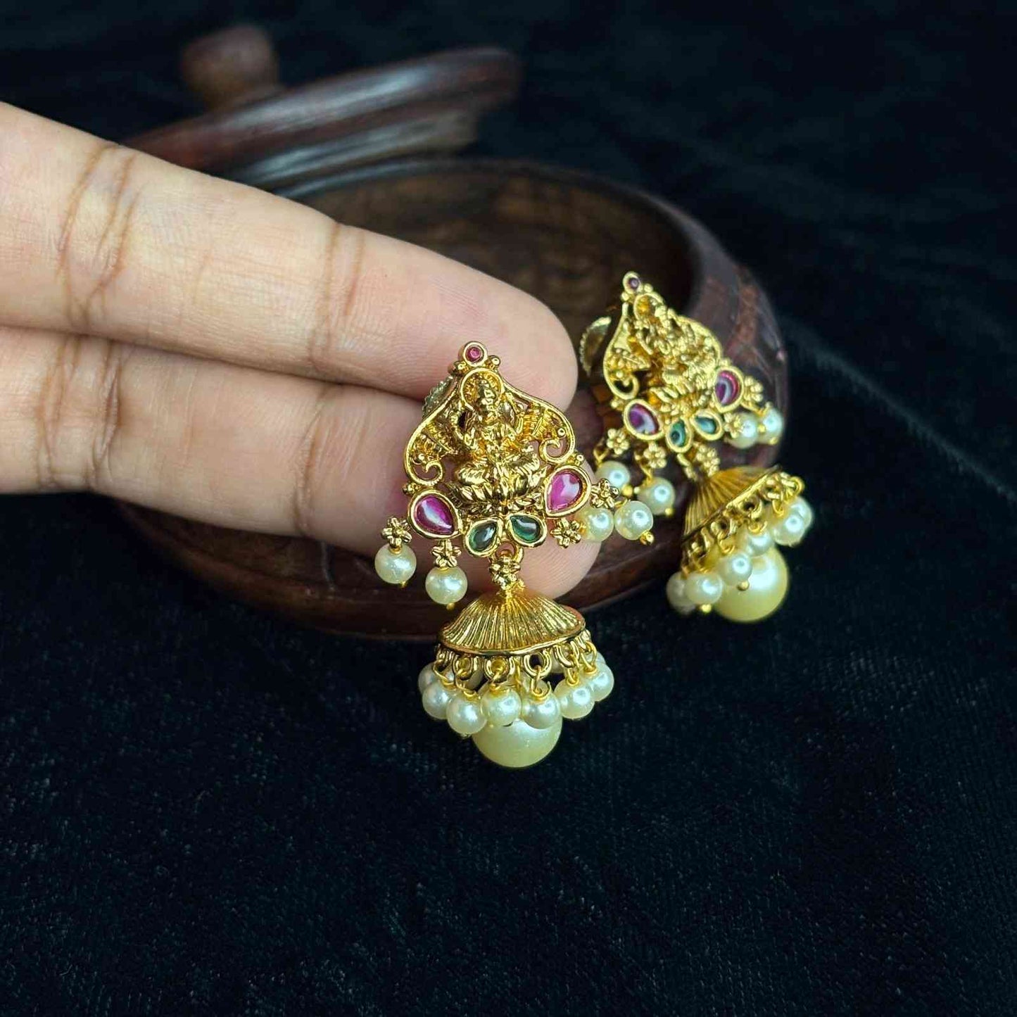 Premium Quality Small Size Lakshmi Jhumka with Pearl hanging J0074-CS25