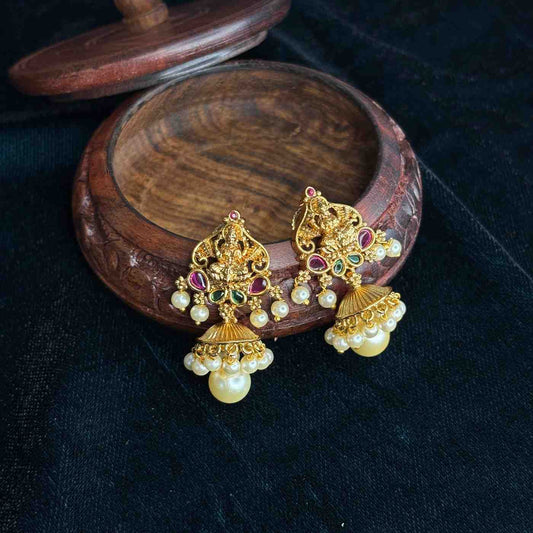 Premium Quality Small Size Lakshmi Jhumka with Pearl hanging J0074-CS25
