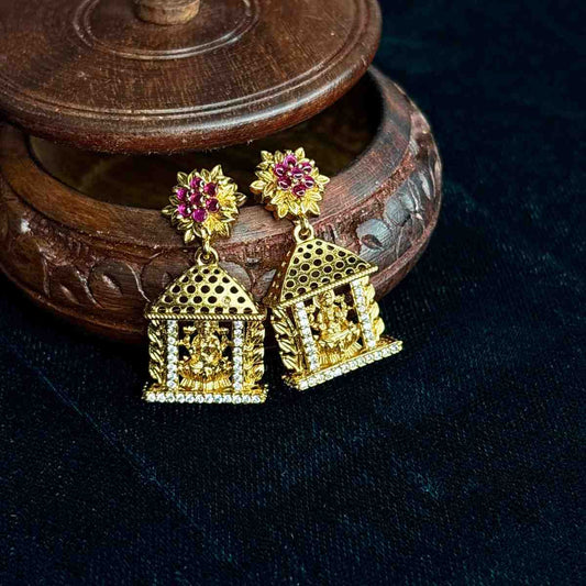 Premium Quality Lakshmi & Floral Pattern earrings with white AD Stone & kemp stones J0076-CN27