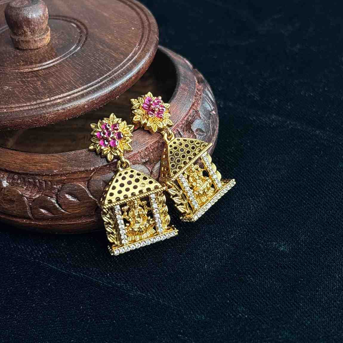 Premium Quality Lakshmi & Floral Pattern earrings with white AD Stone & kemp stones J0076-CN27