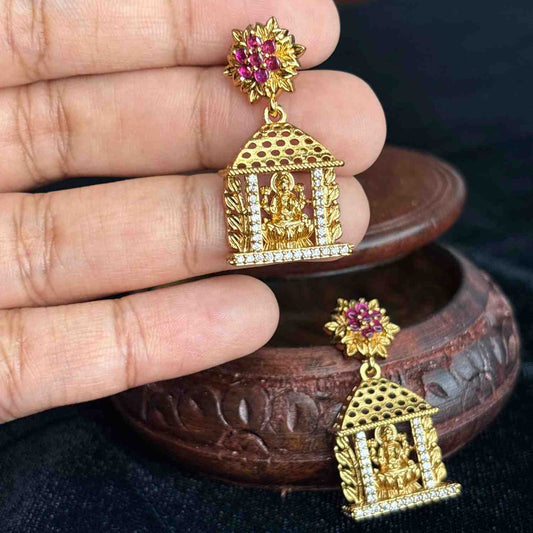 Premium Quality Lakshmi & Floral Pattern earrings with white AD Stone & kemp stones J0076-CN27