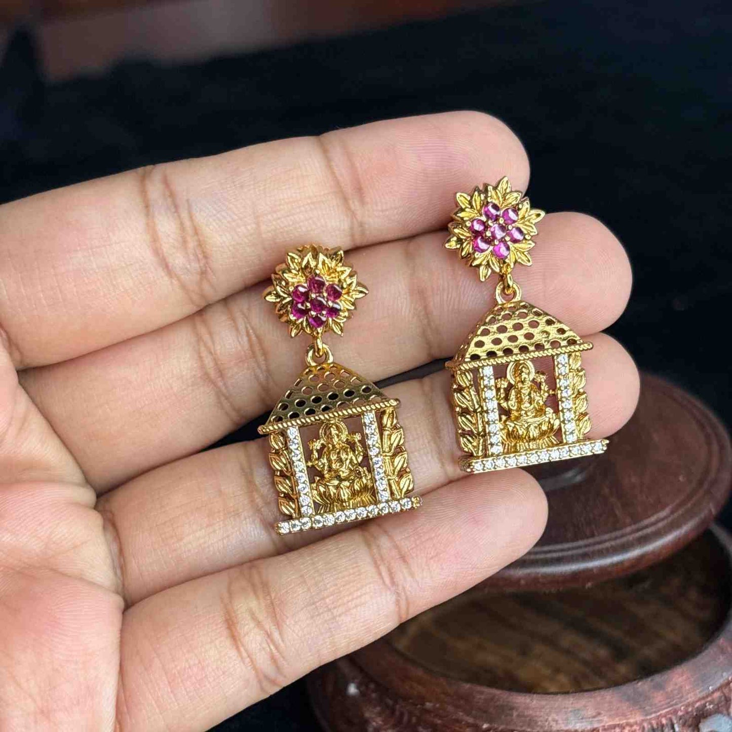 Premium Quality Lakshmi & Floral Pattern earrings with white AD Stone & kemp stones J0076-CN27