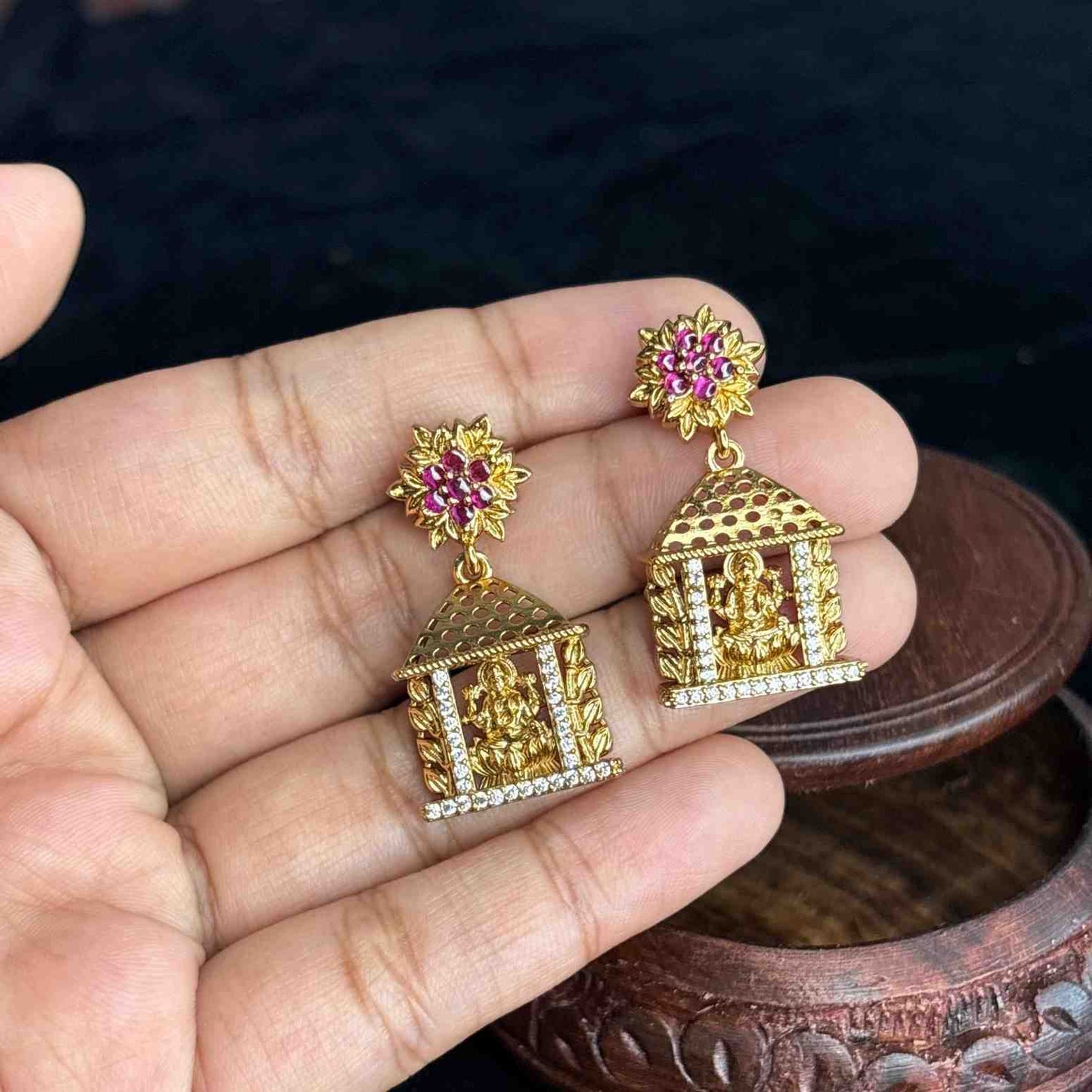 Premium Quality Lakshmi & Floral Pattern earrings with white AD Stone & kemp stones J0076-CN27