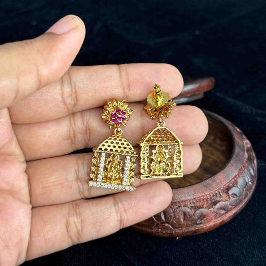 Premium Quality Lakshmi & Floral Pattern earrings with white AD Stone & kemp stones J0076-CN27