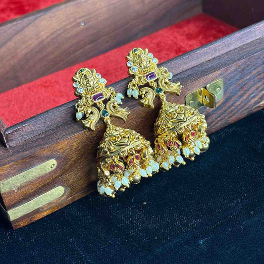 Premium Quality 3d Floral Pattern Lakshmi Bridal Jhumka with Ruby Stone & Pearls J0078-CS63