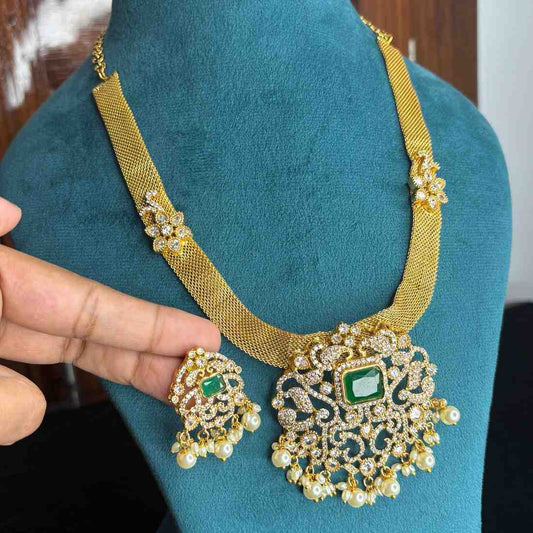 Premium Quality Middle length Floral Pattern necklace Pendent designed with Ad stone And emerald Stone N0180-CS129