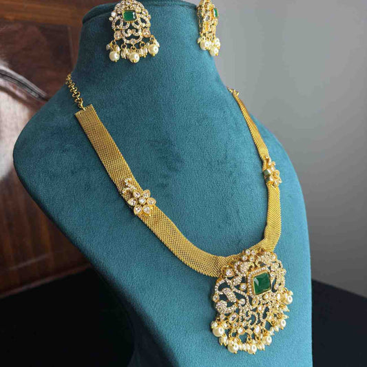 Premium Quality Middle length Floral Pattern necklace Pendent designed with Ad stone And emerald Stone N0180-CS129