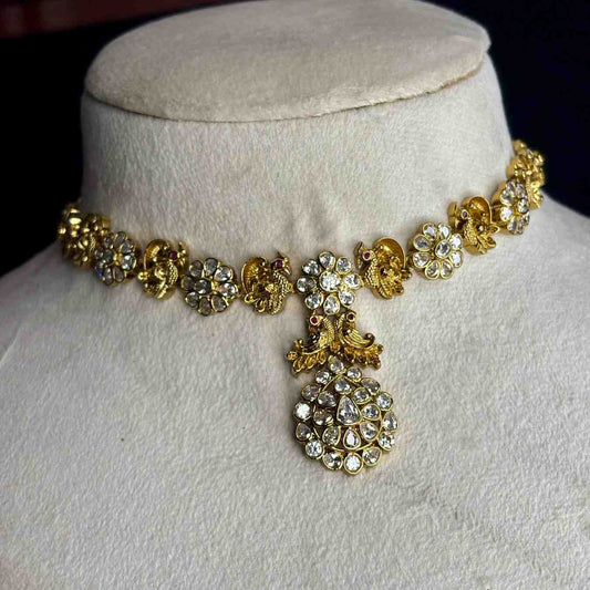 Premium Quality Floral & Peacock Pattern Necklace Designed with Uncut Diamond necklace N0183-CS89