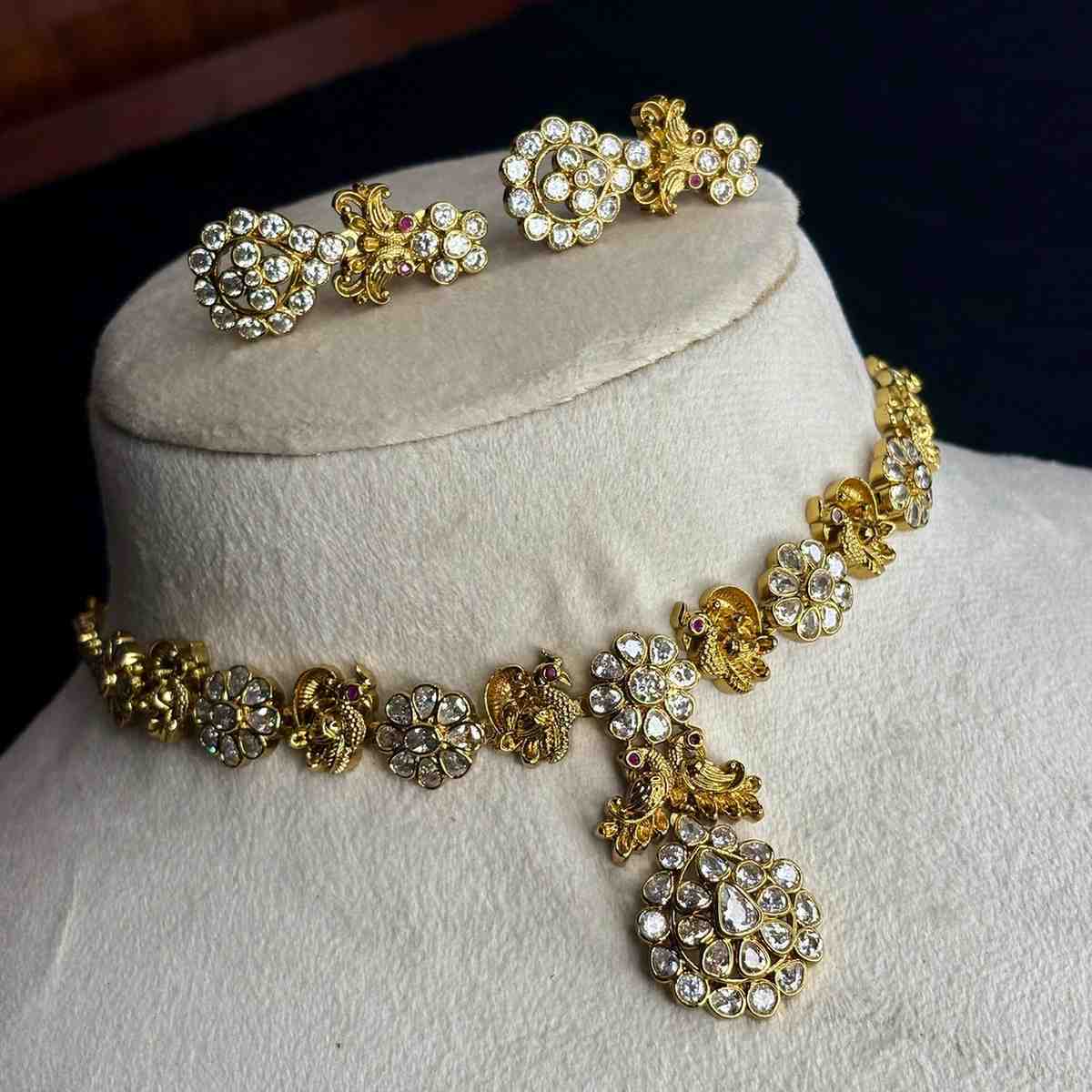 Premium Quality Floral & Peacock Pattern Necklace Designed with Uncut Diamond necklace N0183-CS89