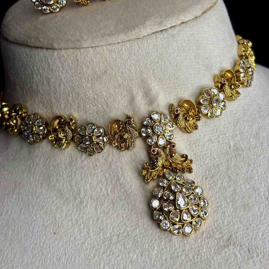 Premium Quality Floral & Peacock Pattern Necklace Designed with Uncut Diamond necklace N0183-CS89