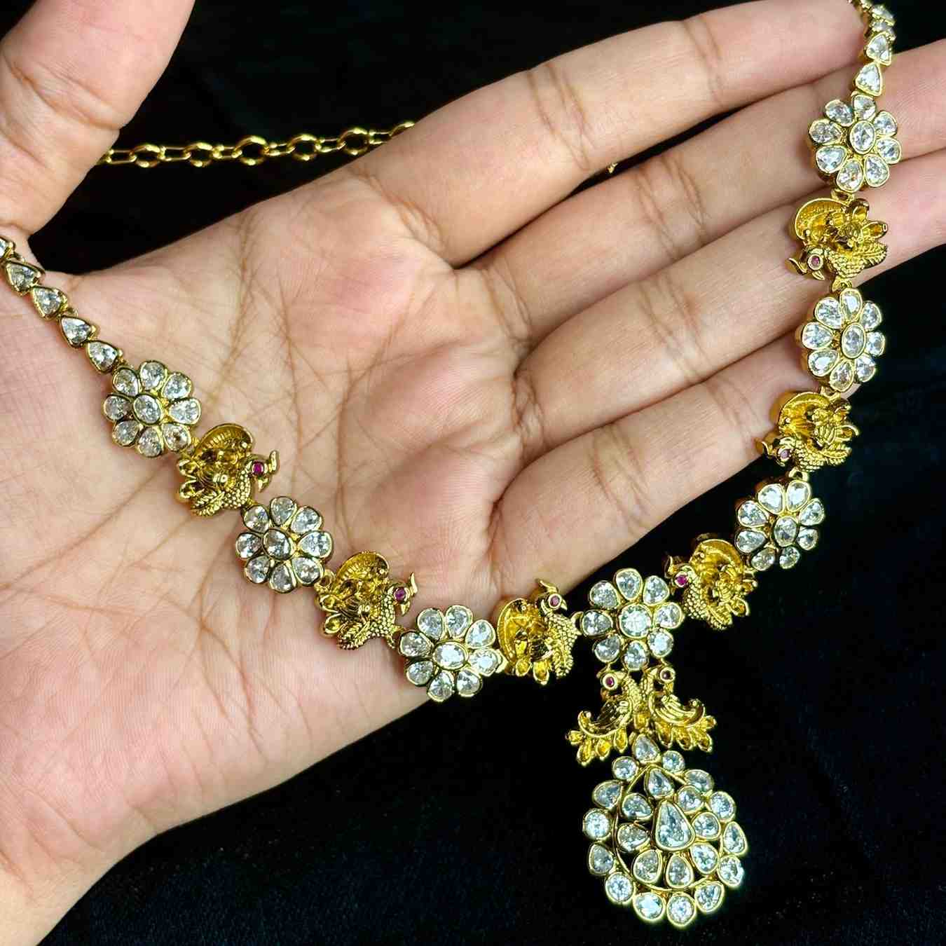 Premium Quality Floral & Peacock Pattern Necklace Designed with Uncut Diamond necklace N0183-CS89