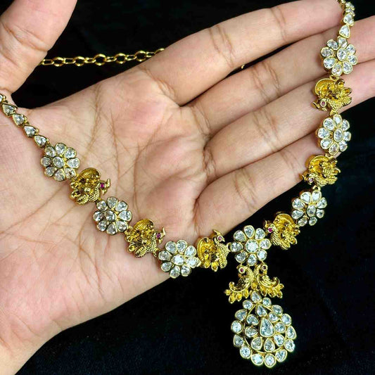 Premium Quality Floral & Peacock Pattern Necklace Designed with Uncut Diamond necklace N0183-CS89