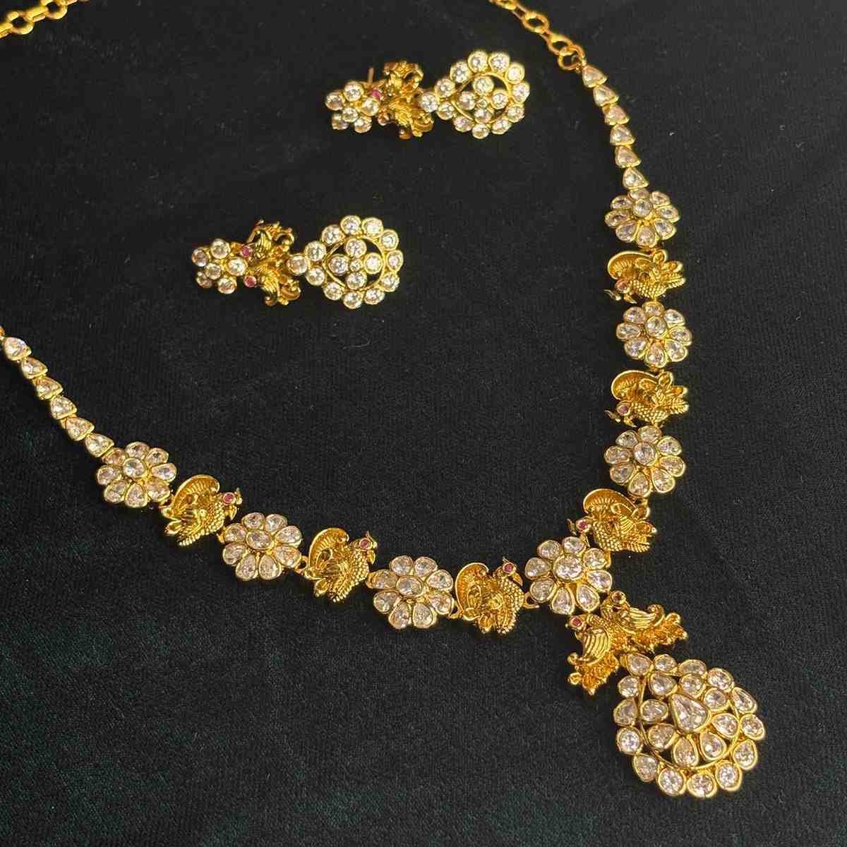 Premium Quality Floral & Peacock Pattern Necklace Designed with Uncut Diamond necklace N0183-CS89