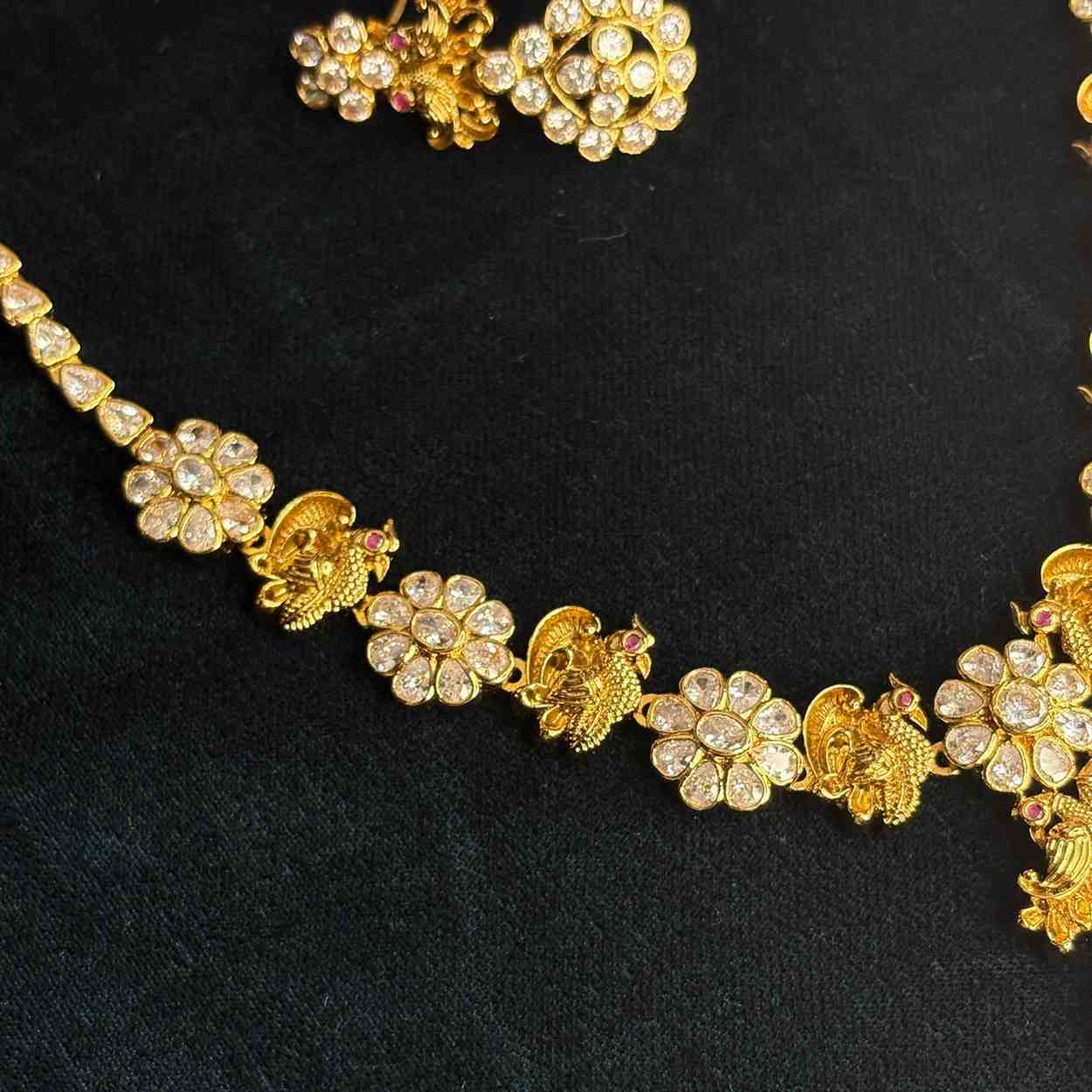 Premium Quality Floral & Peacock Pattern Necklace Designed with Uncut Diamond necklace N0183-CS89