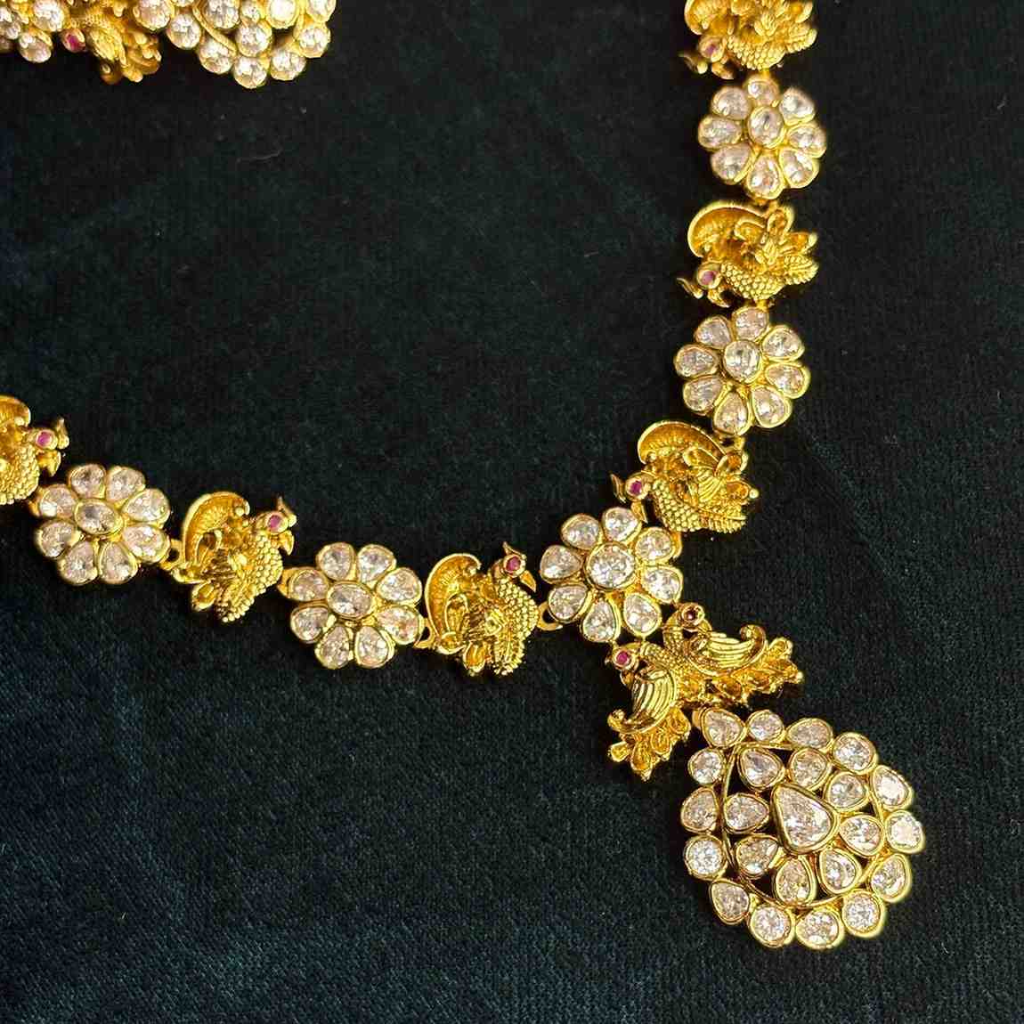 Premium Quality Floral & Peacock Pattern Necklace Designed with Uncut Diamond necklace N0183-CS89