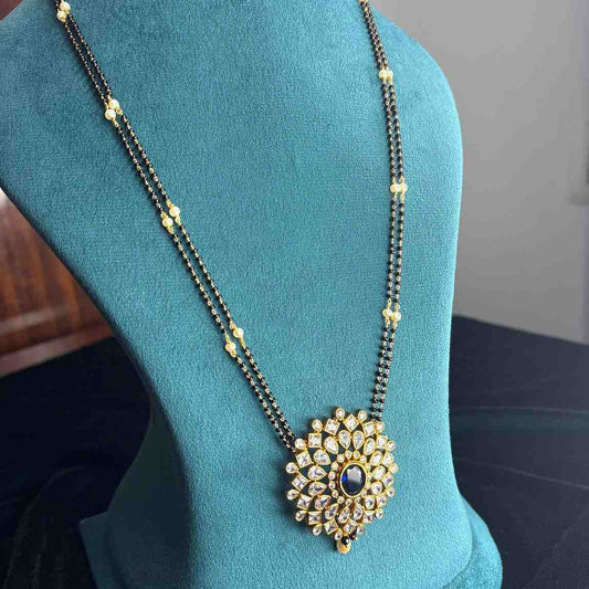 Premium Quality Mangalsuthra Black Bead 27 inch Long With Uncut Diamond Pendent with Sapphire Stone   C009-CS80