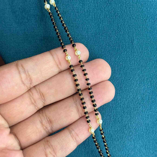 Premium Quality Mangalsuthra Black Bead 27 inch Long With Uncut Diamond Pendent with Sapphire Stone   C009-CS80