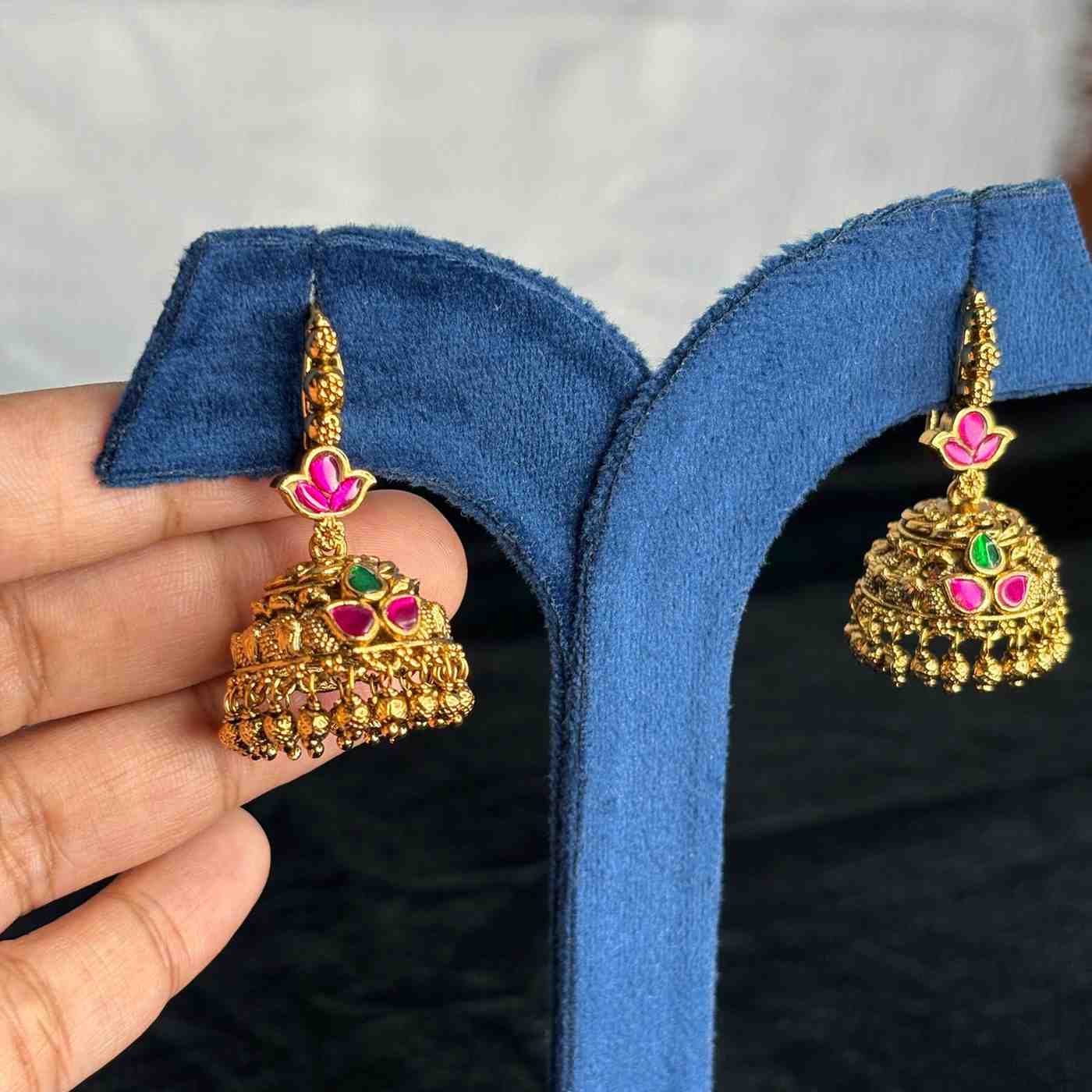 Premium Quality Trendy Hoop Jhumka Jadau Kundan Stone With Gold Beads J007-CR59