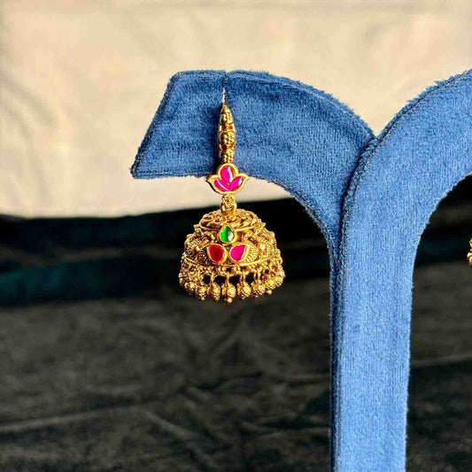 Premium Quality Trendy Hoop Jhumka Jadau Kundan Stone With Gold Beads J007-CR59