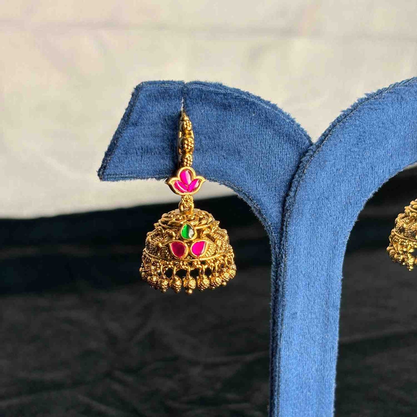 Premium Quality Trendy Hoop Jhumka Jadau Kundan Stone With Gold Beads J007-CR59