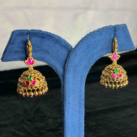 Premium Quality Trendy Hoop Jhumka Jadau Kundan Stone With Gold Beads J007-CR59