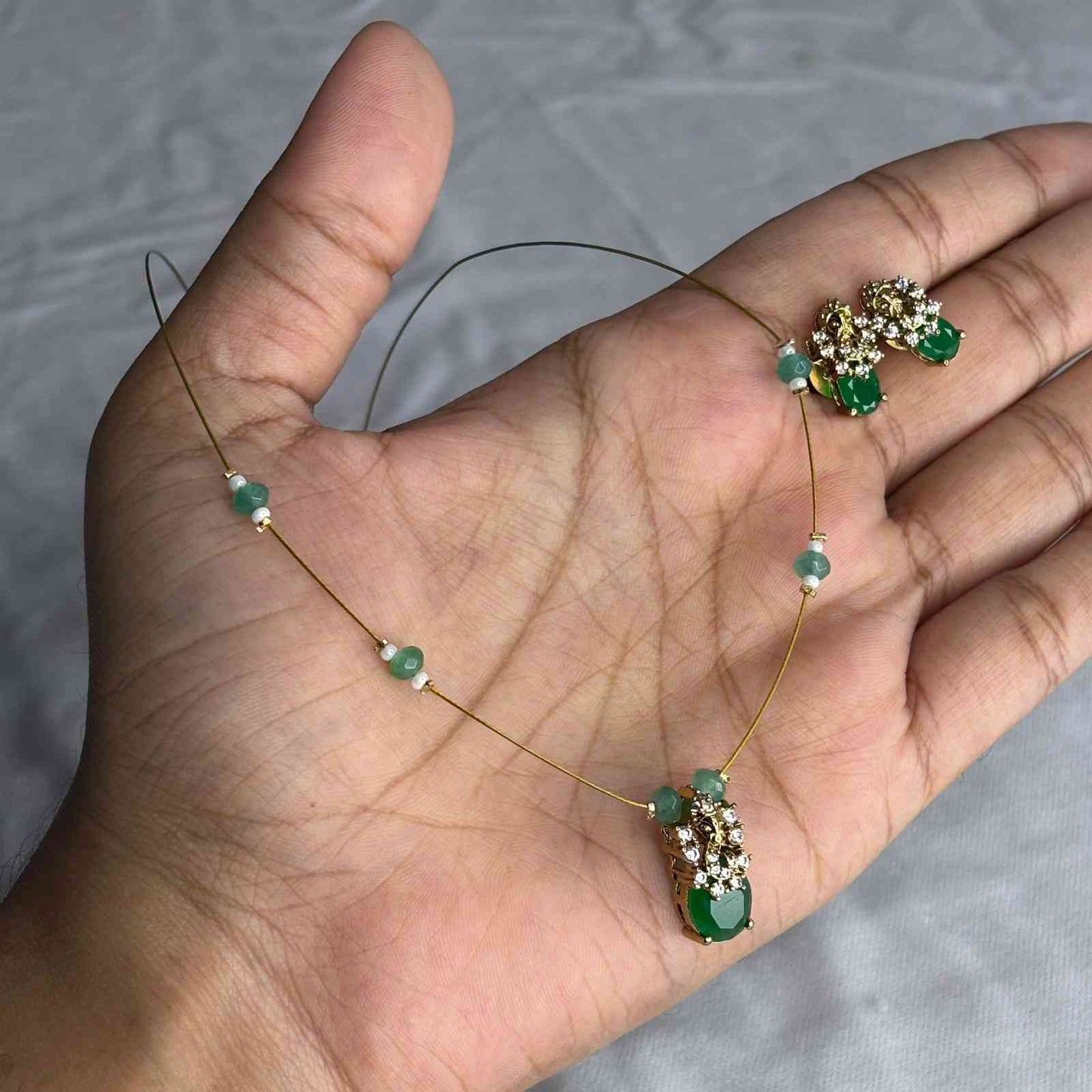 Premium Quality Stone invisible chain with earrings IN006-S28