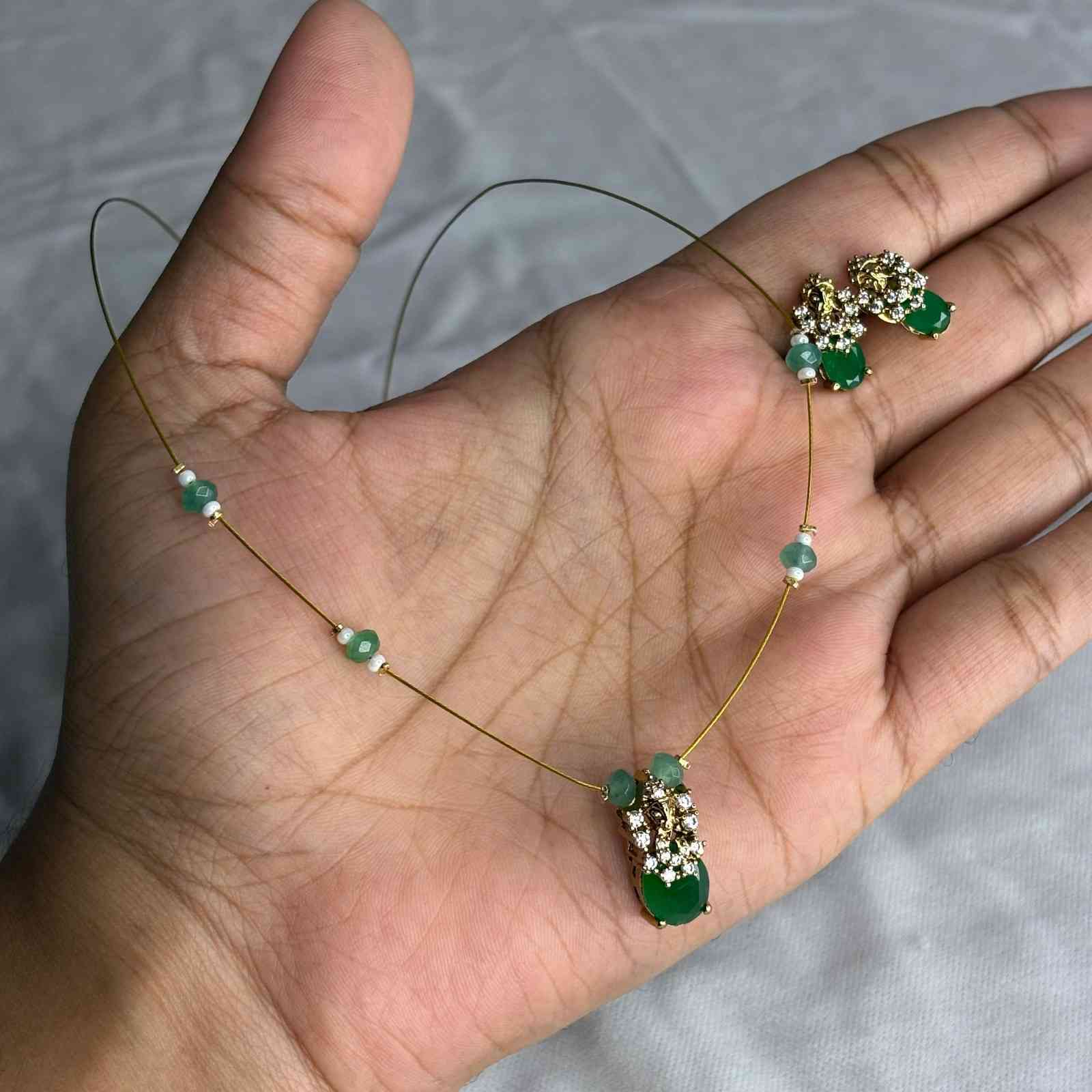 Premium Quality Stone invisible chain with earrings IN006-S28