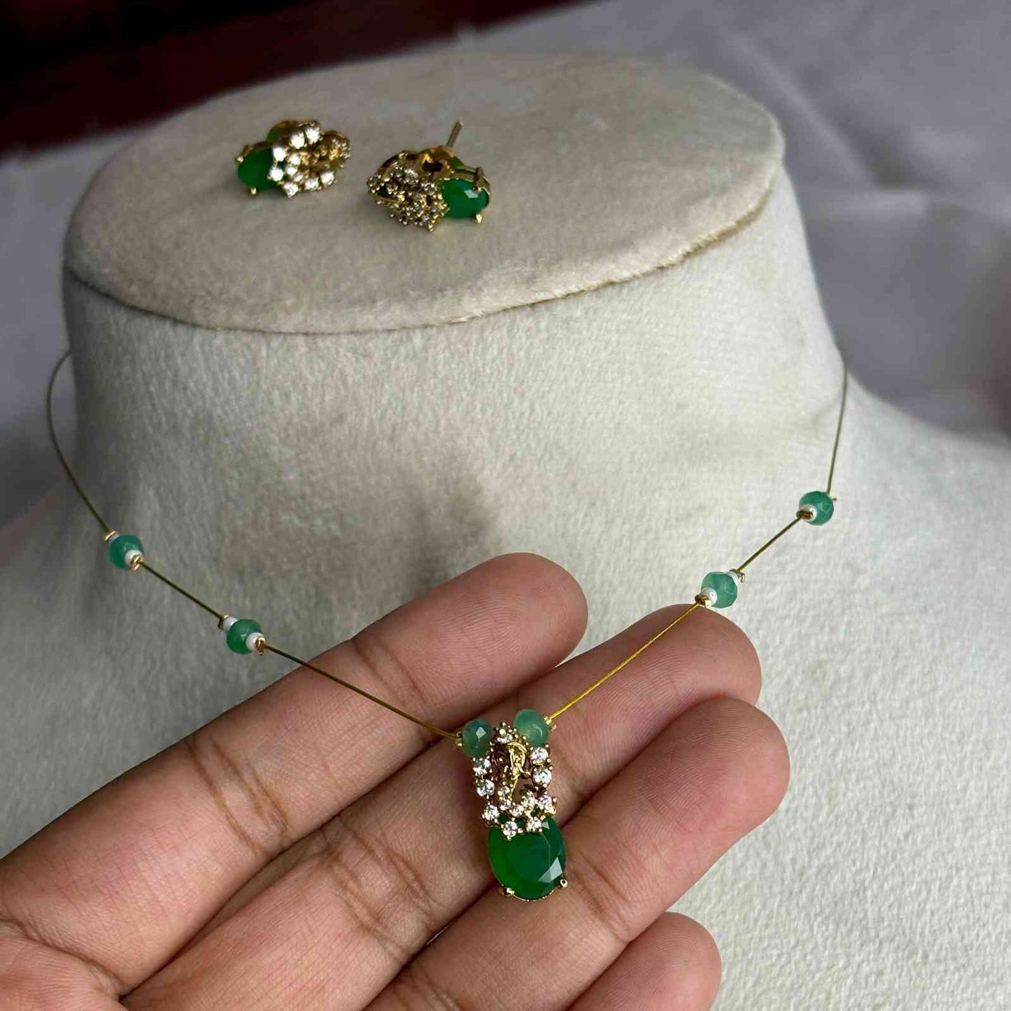 Premium Quality Stone invisible chain with earrings IN006-S28