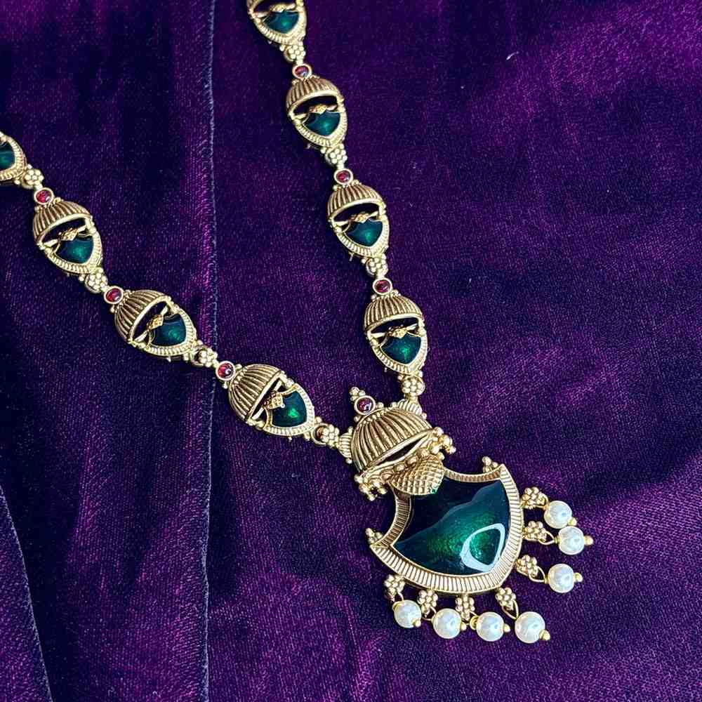 Matte Finish Traditional Palaka Necklace designed with Green Enamel N0191-CD40