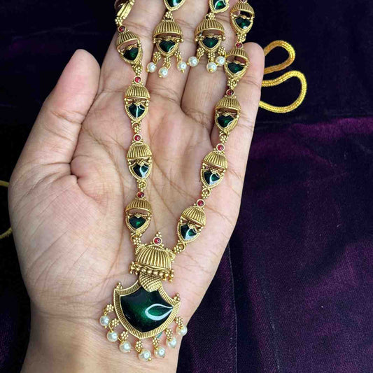 Matte Finish Traditional Palaka Necklace designed with Green Enamel N0191-CD40