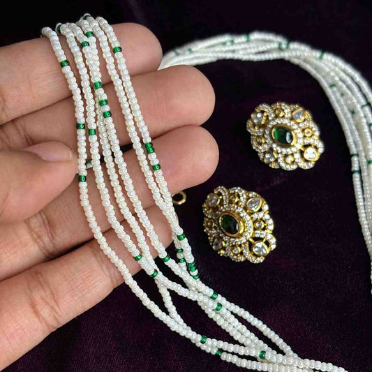 Premium Quality Sugar Bead Chain Middle Length 23 inches Designed with Ad stone Polka diamonds And kemp Stones  N0194-CS68
