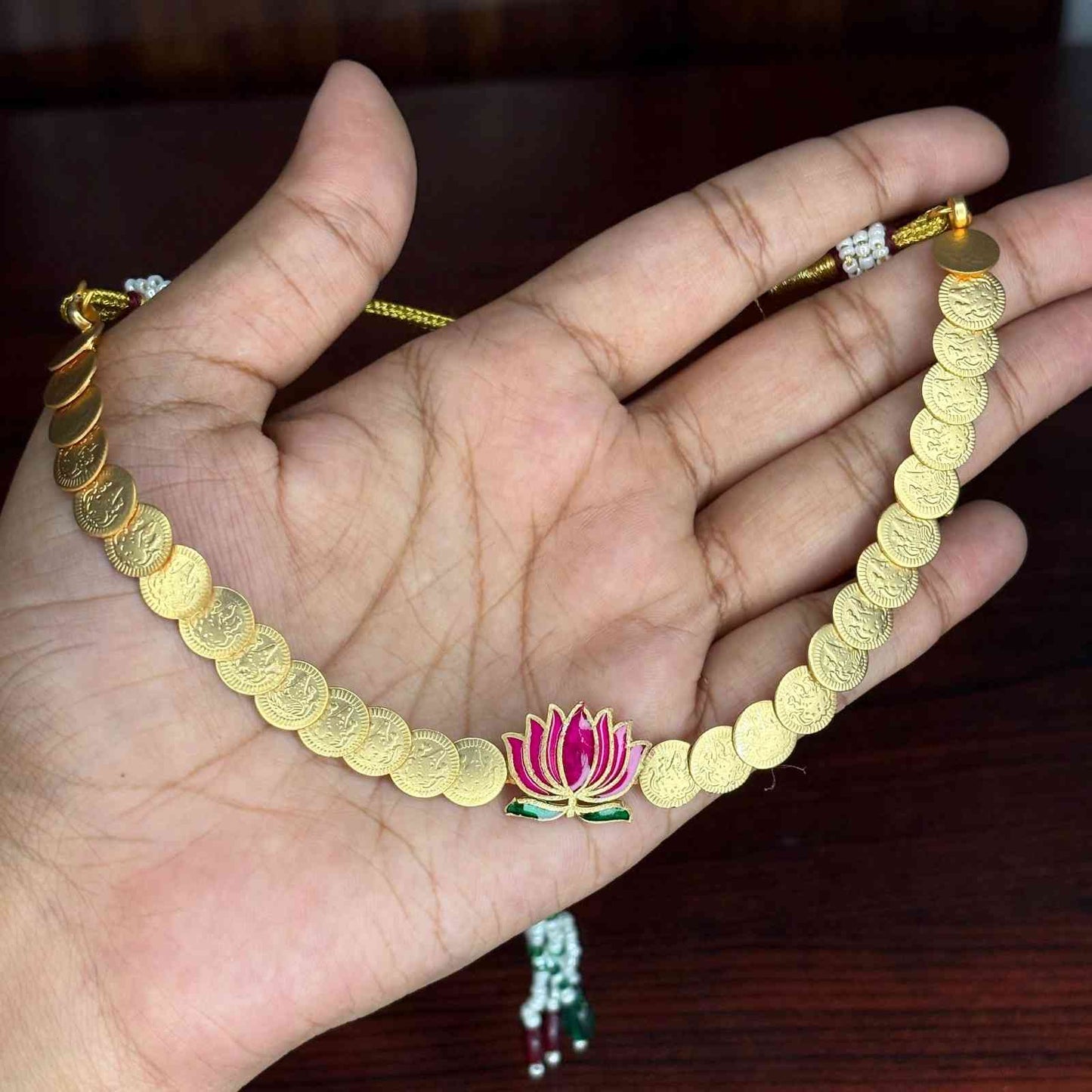 Matte Finish coin kasu Necklace with Lotus N0199-CJ20