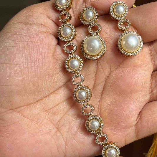 N0198Pearl Ad Stone Necklace